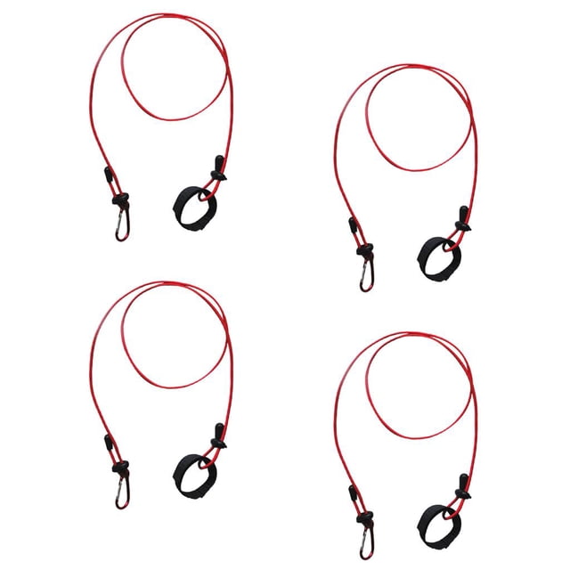 4Pc Paddle Leash Lanière Clip Canne à Pêche Corde Cordon Rouge