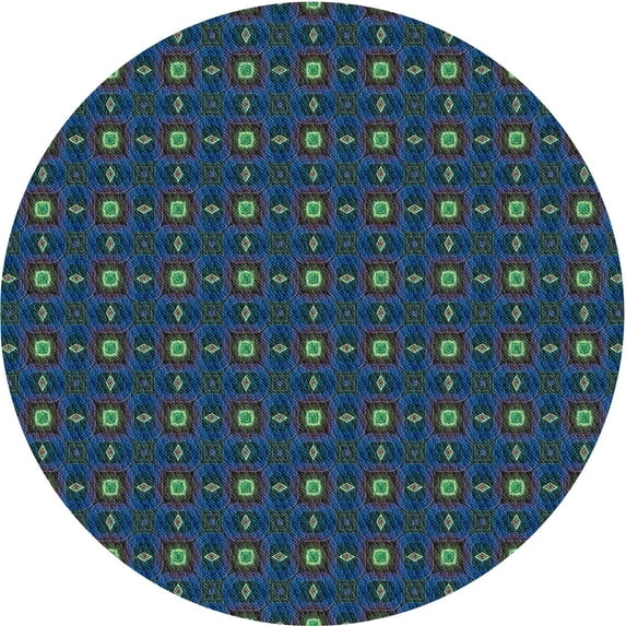 Ahgly Company Machine Washable Indoor Round Transitional Deep-Sea Blue Area Rugs, 7' Round