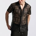 thumbnail image 5 of Mens Floral Lace Shirt See Through Casual Button Down Shirts, 5 of 9