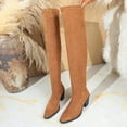 thumbnail image 6 of Hinvhai Thigh High Block Heel Boot Women Pointed Toe Stretch Over the Knee Boots A-Coffee 6.5(38), 6 of 9