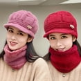 thumbnail image 2 of Mid aged Women Winter Hat Thickened Knitted Elastic Short Brim Heart Rhinestone Decor Pure Color Windproof Warm Head Lady Cap, 2 of 8