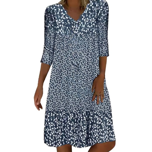 WILLBEST Vestidos de Lino para Mujer, Suéter Navideño para Mujer, Vestido Jersey Ligero Midi de Manga Larga con Cuello Redondo y Estampado Extragrande Extra Grande