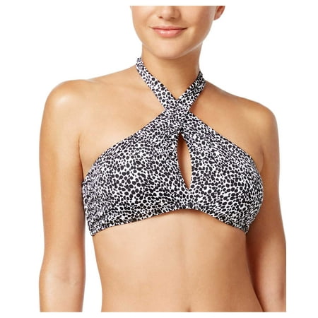 Bar III Mini Womens Speckle Leopard Print High Neck Bikini Top, Large,
