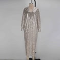 thumbnail image 2 of Robe Maxi pour Femmes Manches Longues Pailletée Fendue Robe de Soirée Maxi, 2 of 6