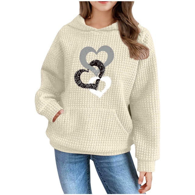 Posijego Sweat à Capuche Mignon pour Adolescentes, Graphique Cœur, Manches Longues, avec Poche