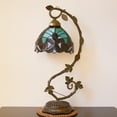 thumbnail image 5 of Stained Glass Lamp Tiffany Style Bedside lamp, Country Table Lamp with Retro Metal Leaf Thin Base 21"Tall, Green Liaison Banker Reading Desk Light for Bedroom Living Room WERFACTORY LED Bulb Included, 5 of 6