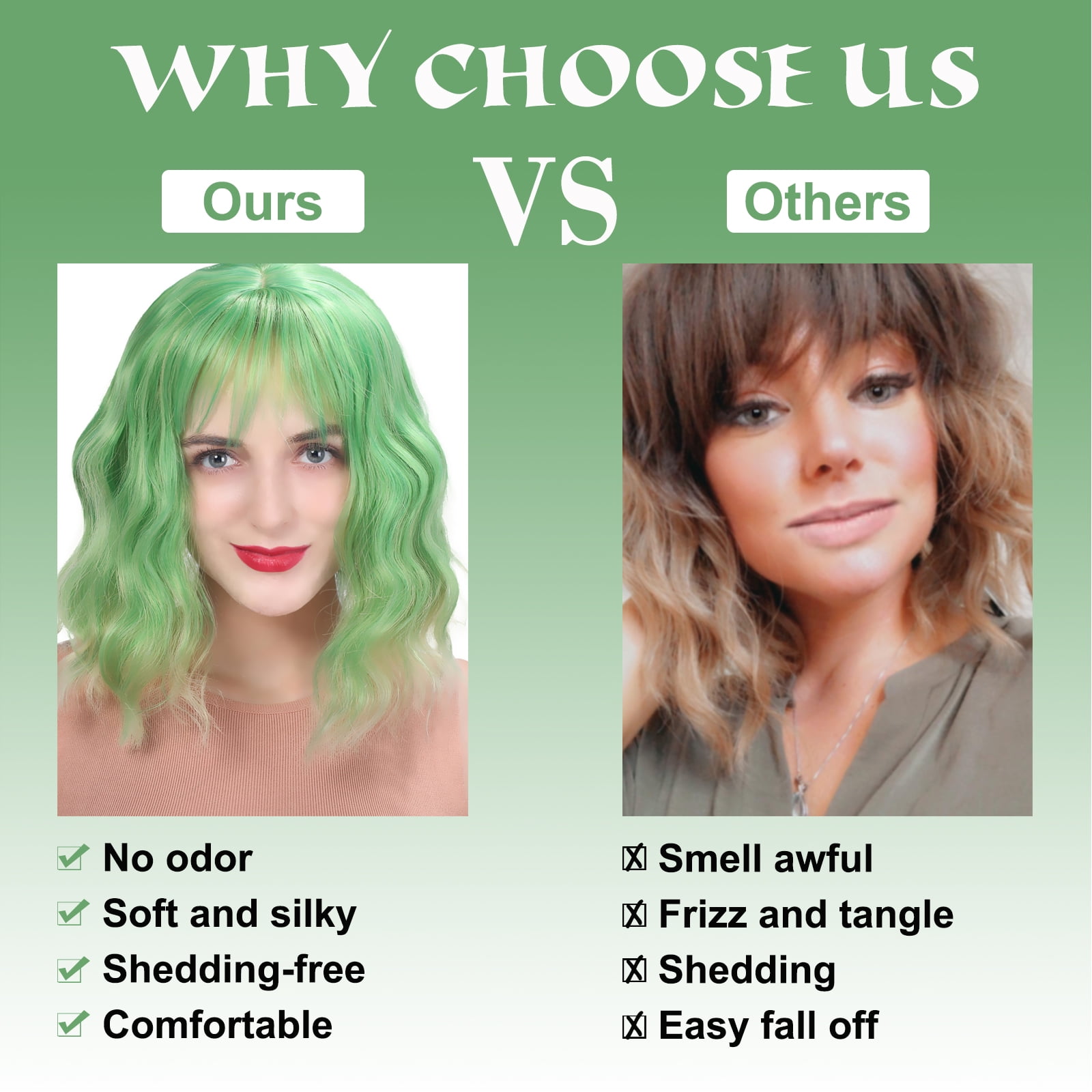 ?KELLI 12” DARK GREEN SHORT WAVY  BOB Wig *NWT*? Noomby Dark Green Ombre Wavy Wig with Bangs - Synthetic  main image 2