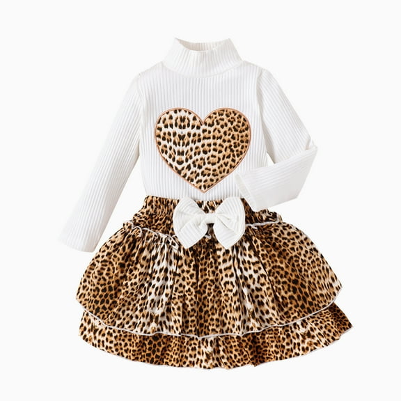Toddler Baby Girl Fall Winter Outfit Turtleneck Kitted Sweater Top Plaid Layered Skirt Sets Love Heart Clothes 12M-5Y