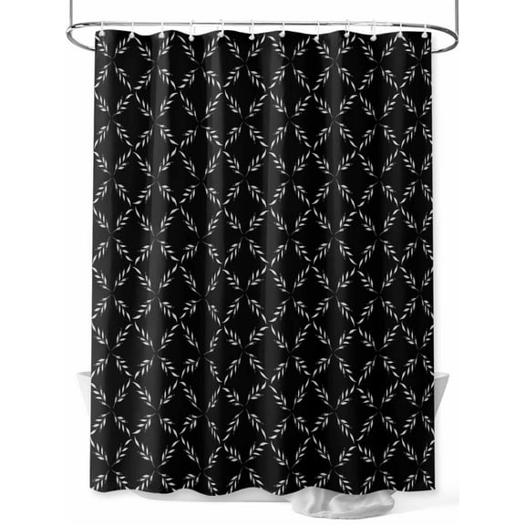 Shower Curtain Black Plaid Bathroom Curtains with Hooks, Waterproof Fabric Diamond Texture Bath Shower Curtains Set for Bathroom Bathtubs Decor 36x72 Inch