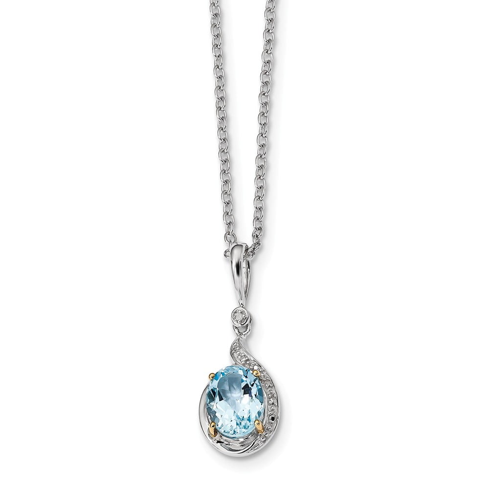 White Sterling Silver necklace Gemstone Yellow Sky Blue Topaz Diamond 18 in 1.5 mm