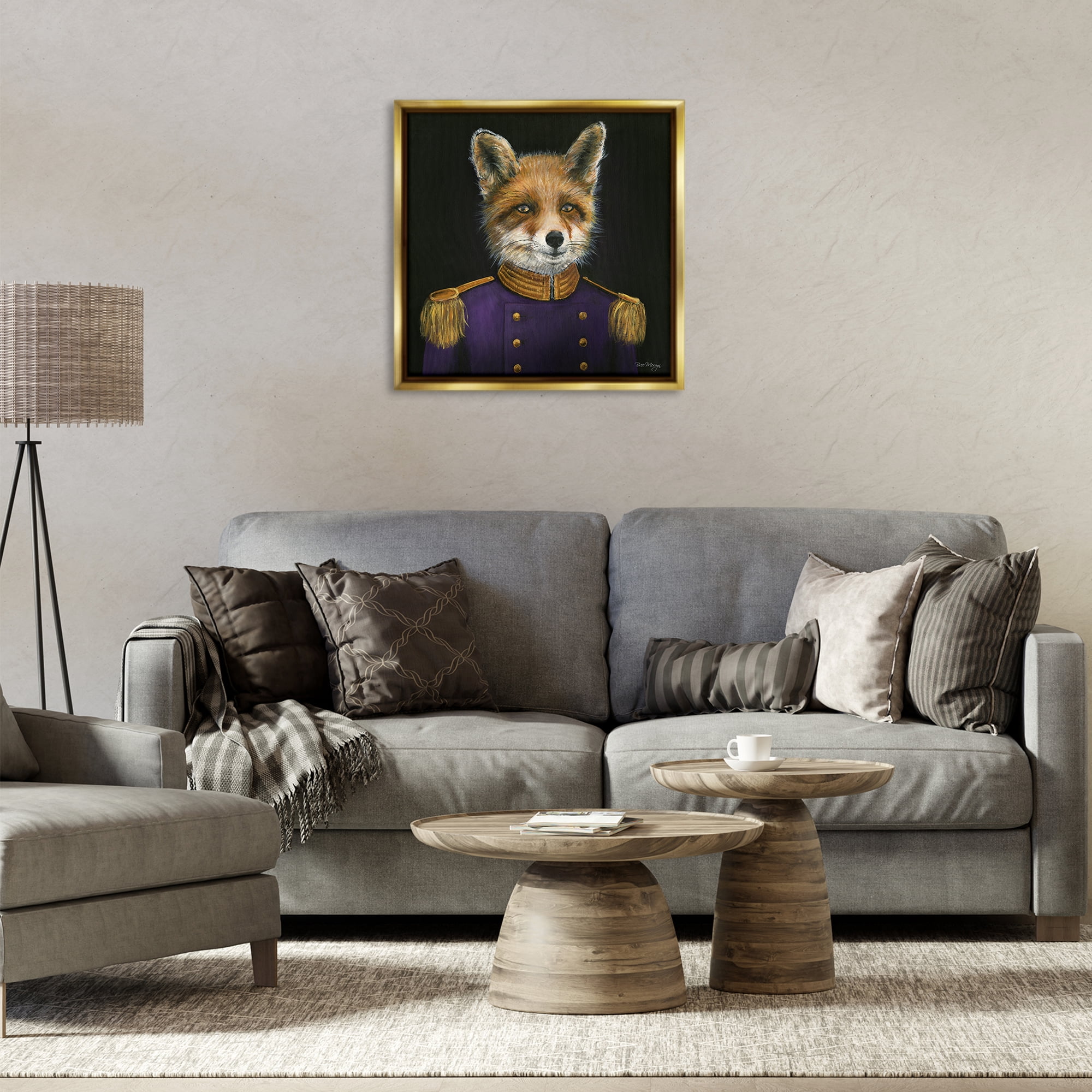 Stupell Industries Military Coat Fox Novelty & Humor Painting Gold Floater Framed Canvas Art Print Wall Art, 25 x 25