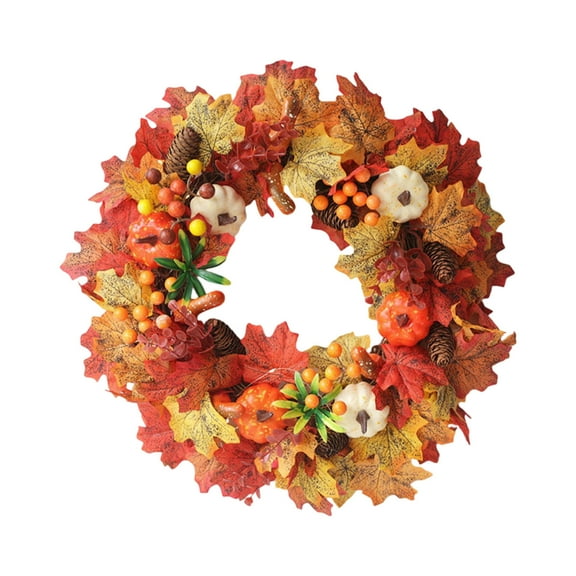 19.7 Inch Fall Wreath for Front Door - Thanksgiving Autumn Harvest Wreath with Pumpkins, Berries, Maple Leaves & Pine Cones for Indoor Outdoor Home Decor