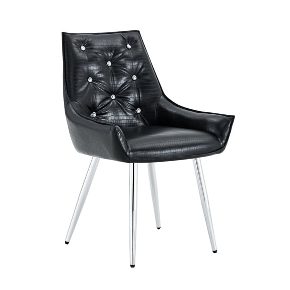 YANGXUN Set of 2 Black Crocodile‑Pattern PU Leather Accent Chairs, Diamond Tufted Dining Side Chairs with Chrome Silver Metal Legs for Dining Room & Office