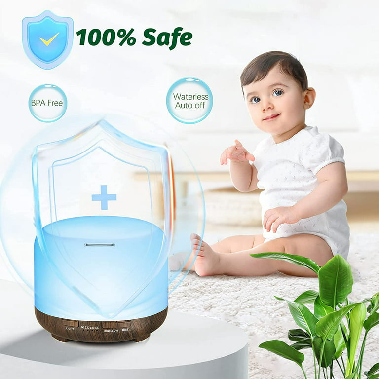 500ML Essential Oil Diffuser with 6x10mL Oils, Quiet Cool Mist Humidifier,  Natural Home Fragrance Aroma Diffuser with 7 LED Color Changing Light and