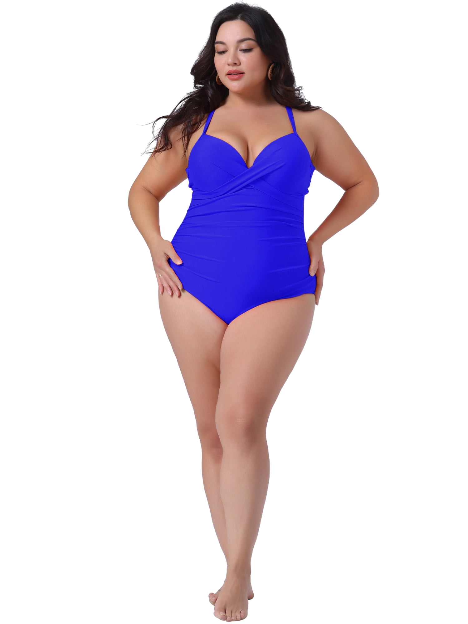 DARING DIVA Plus Size Bikini for Women 1 PC Ruched Padded Slimming Swimwear 4X Blue