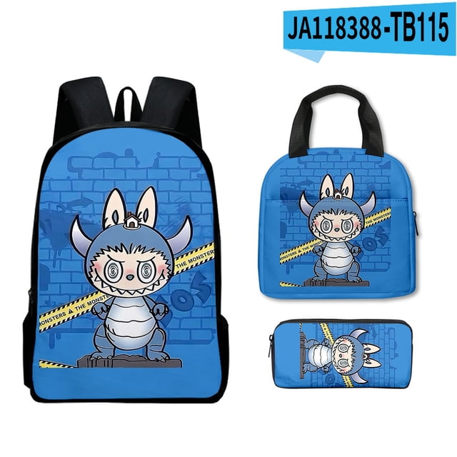 Mario School Backpack Travel Bag Three-piece Lunch Backpack Student Schoolbag Teen School Gift