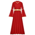thumbnail image 3 of Aislor Girls Praise Dance Dress Liturgical Worship Metallic Patchwork Bell Long Gown Church Dancewear Red 6, 3 of 7