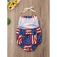 thumbnail image 4 of BemeyourBBs Newborn Baby Girl 4th of July Outfit Summer Tassel Romper Patriotic Independent Day Clothes Sleeveless Strap Halter American Flag Print Backless Bodysuit Playsuit Fourth of July Outfits, 4 of 7