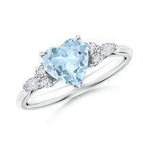 ANGARA Natural Heart-Shaped Aquamarine Engagement Ring with Diamonds in 14K White Gold for Women (Size-7mm) | March Birthstone, Anniversary, Jewelry Gift for Women | Natural Aquamarine Ring