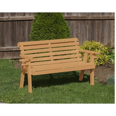 Exterior Seating Outdoor Patio Garden Lawn Exterior Brown Finish 5 Ft Amish Heavy Duty 800 Lb Roll Back Kiln-Dried Pine Bench With Cup Holders ()