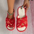 thumbnail image 5 of XIMIN Women Cute Christmas Slippers Reindeer Snowflake Xmas Tree Cozy Fuzzy Fluffy Slippers Holiday House Shoes Open Toe Memory Foam Indoor & Outdoor Slides, 5 of 7