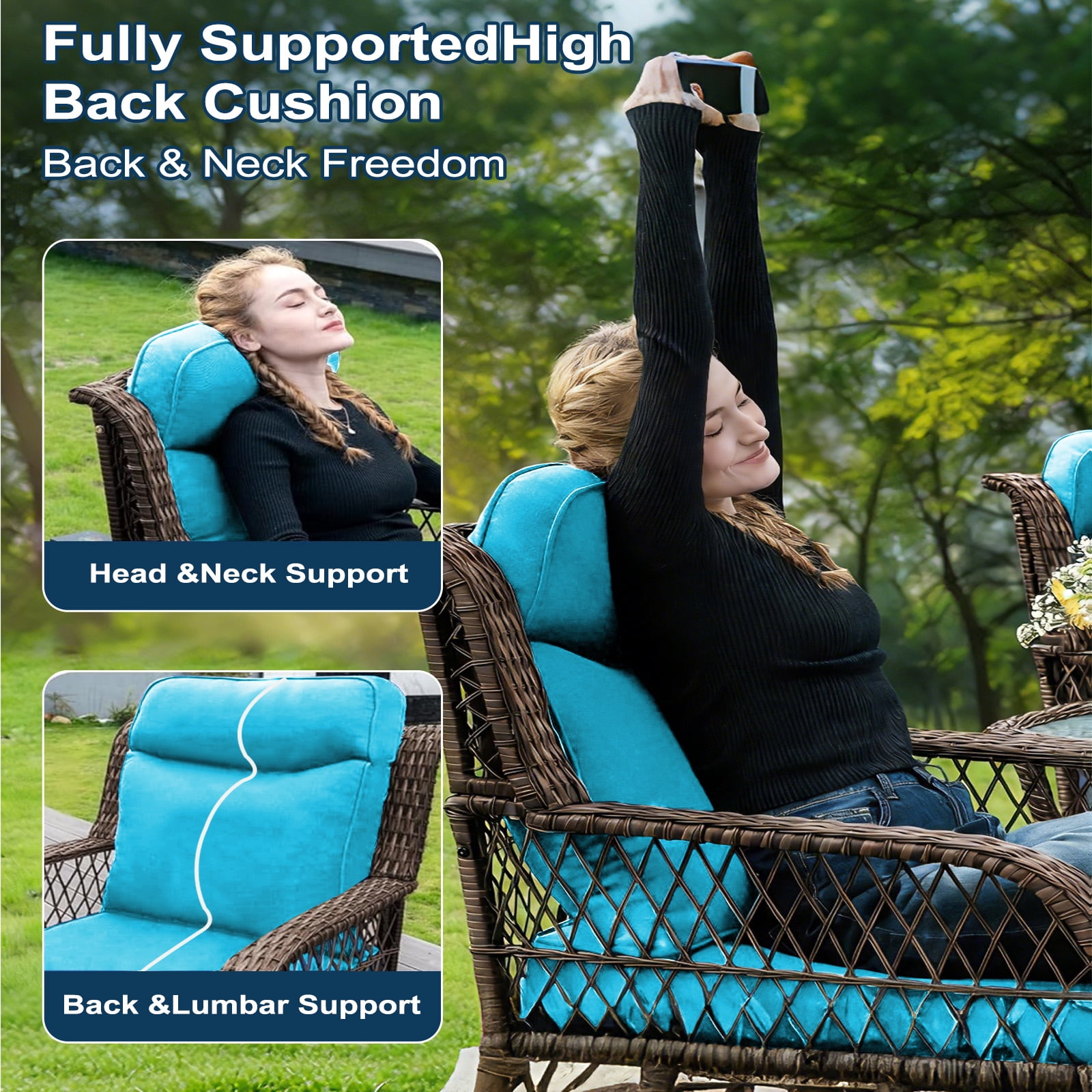 Outdoor Deep Seat Cushion 24 X 24 X 6 in, Patio Rattan Rocker Cushion, Waterproof & Fade Resistant Patio Furniture Cushions for Wicker Chair, Sofa, Couch