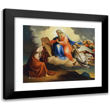 Joseph von Führich 14x12 Black Modern Framed Museum Art Print Titled - God Writes the Ten Commandments on Two Stone Tablets to Moses on Mount Sinai (1835)