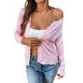 thumbnail image 3 of Women'S Long Sleeve V-Neck Button Down Cardigan Knit Shrugs Sweater Light Pink S, 3 of 9