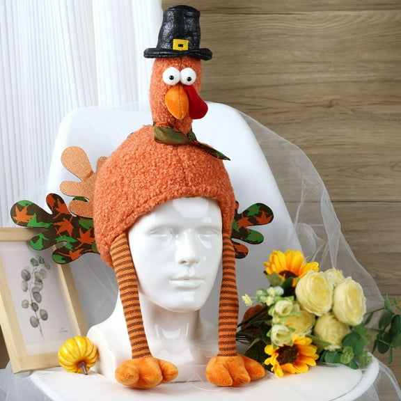 WD-Forest Thanksgiving Turkey Hats Turkey Trot Cap Plush Headwear Novelty Hats for Thanksgiving Night Event Party Supply Accessory - Black Hat