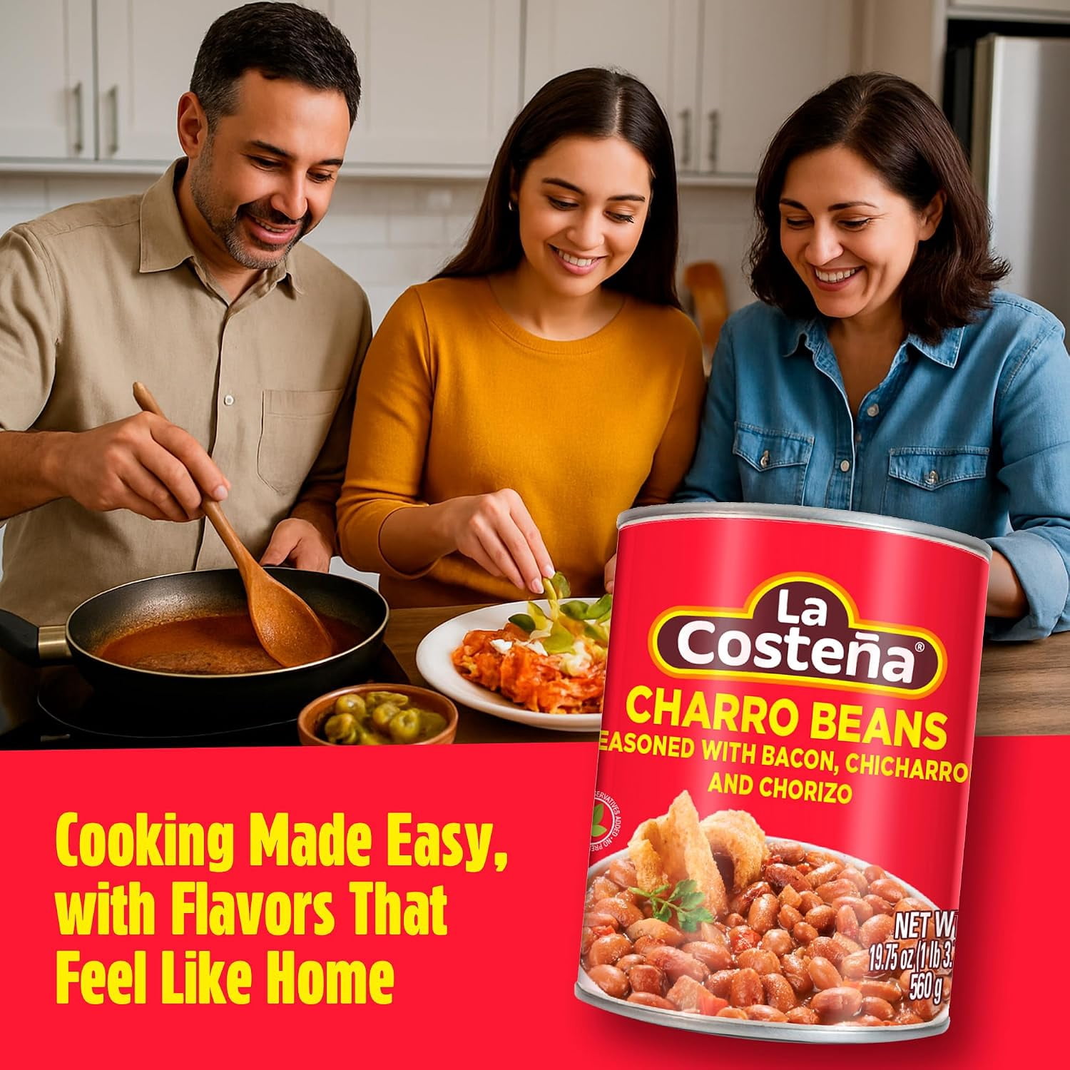 (7 pack) La Costeña Canned Charro Beans with Bacon and Chorizo, 19.75 oz