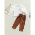 thumbnail image 2 of Bagilaanoe 2pcs Little Girls T-shirt and Trousers Set Ribbed Puff Long Sleeve Tops and PU Leather Long Pants with Belt 1T 2T 3T 4T 5T 6T Kids Outfits, 2 of 8