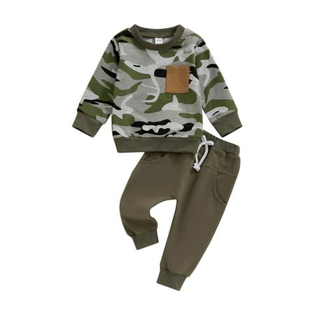 

TFFR Toddler Baby Boys Camouflage Clothing Set 6M 12M 18M 2Y 3Y Long Sleeve Round Neck Sweatshirt Drawstring Long Pants 2Pcs Fall Outfits