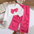 thumbnail image 4 of Weebloom Girls Spring Outfits Bow Stylish Fall Big Long Sleeve With Cargo Pants Casual Two Piece Comfortable Daily Wear Toddler Youth Girls Clothes Set Red 8-9 Years, 4 of 9