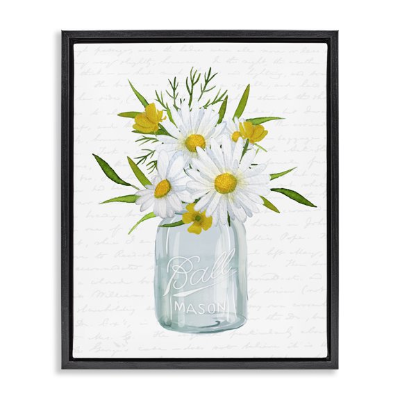 Stupell Industries French Country Summer Daisies Arrangement Country Bouquet Vintage Script Black Floating Frame Canvas Art, 17 x 21, by Lettered and Lined