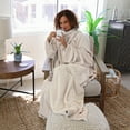 thumbnail image 3 of Catalonia Wearable Blanket with Sleeves and Pocket, Cozy Soft Fleece Micro Plush Wrap Adult Blanket Robe for Women Men, Makes a Great Gift for Holidays, Latte, 73" x 51”, 3 of 8