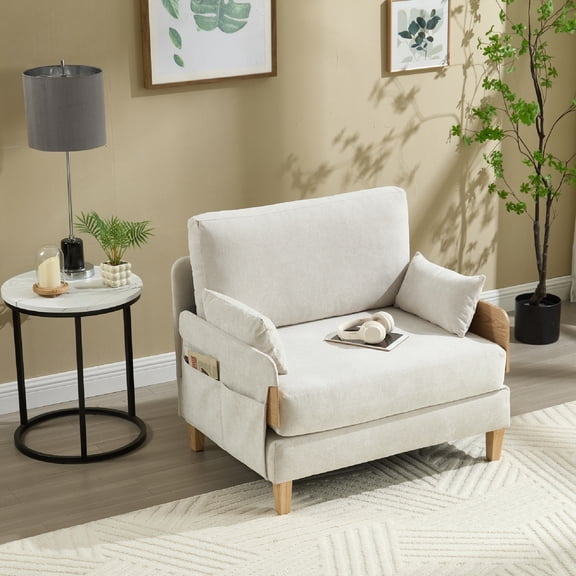 MOONMISS Chenille 3-in-1 Convertible Sleeper Foldable Sofa Bed Recliner Chair with 3 Pillows,Beige