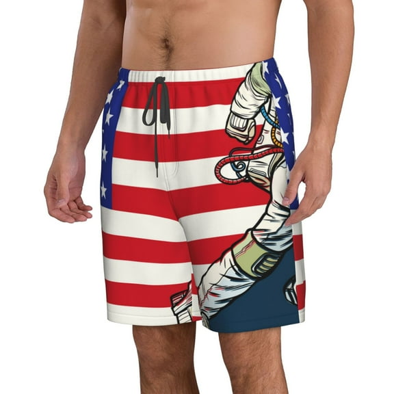 Uemuo American Astronaut Runs Forward Pattern Men's Swim Trunks Hawaiian Beach Bathing Suit Swimsuits Beach Quick-Dry Shorts with Pockets-3X-Large