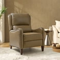 thumbnail image 3 of Genuine Leather Recliner Chair Push Back Upholstered Armchair Wingback Lounge Sofa Wood Leg Home Decor Living Room Bedroom Taupe, 3 of 9
