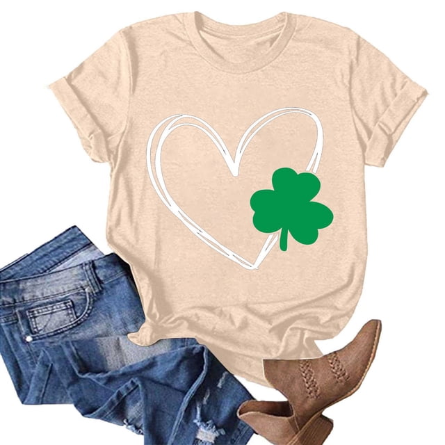 T-shirts de la Saint-Patrick pour Femmes Mode Saint-Patrick Imprimé Col Rond Manches Courtes T-Shirt Décontracté Haut Saint-Patrick