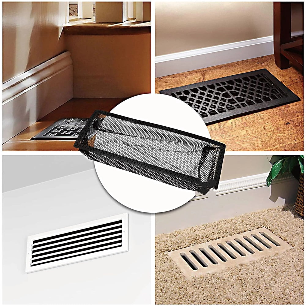 8 pack Floor Register Vent Cover Filter Net, 4"x10" Air Vent Screen Mesh Covers Catcher Filter Hoods for Home Floor Registers Vent Filters, Black