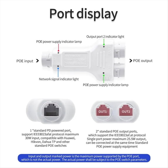 100M 1 in 2 Out Waterproof POE Extender/Repeater Outdoor 30W High Power Plug&Play for PoE Switch NVR IP Camera AP