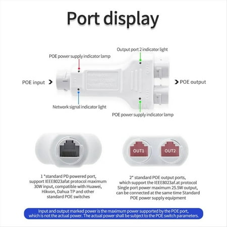100M 1 in 2 Out Waterproof POE Extender/Repeater Outdoor 30W High Power Plug&Play for PoE Switch NVR IP Camera AP