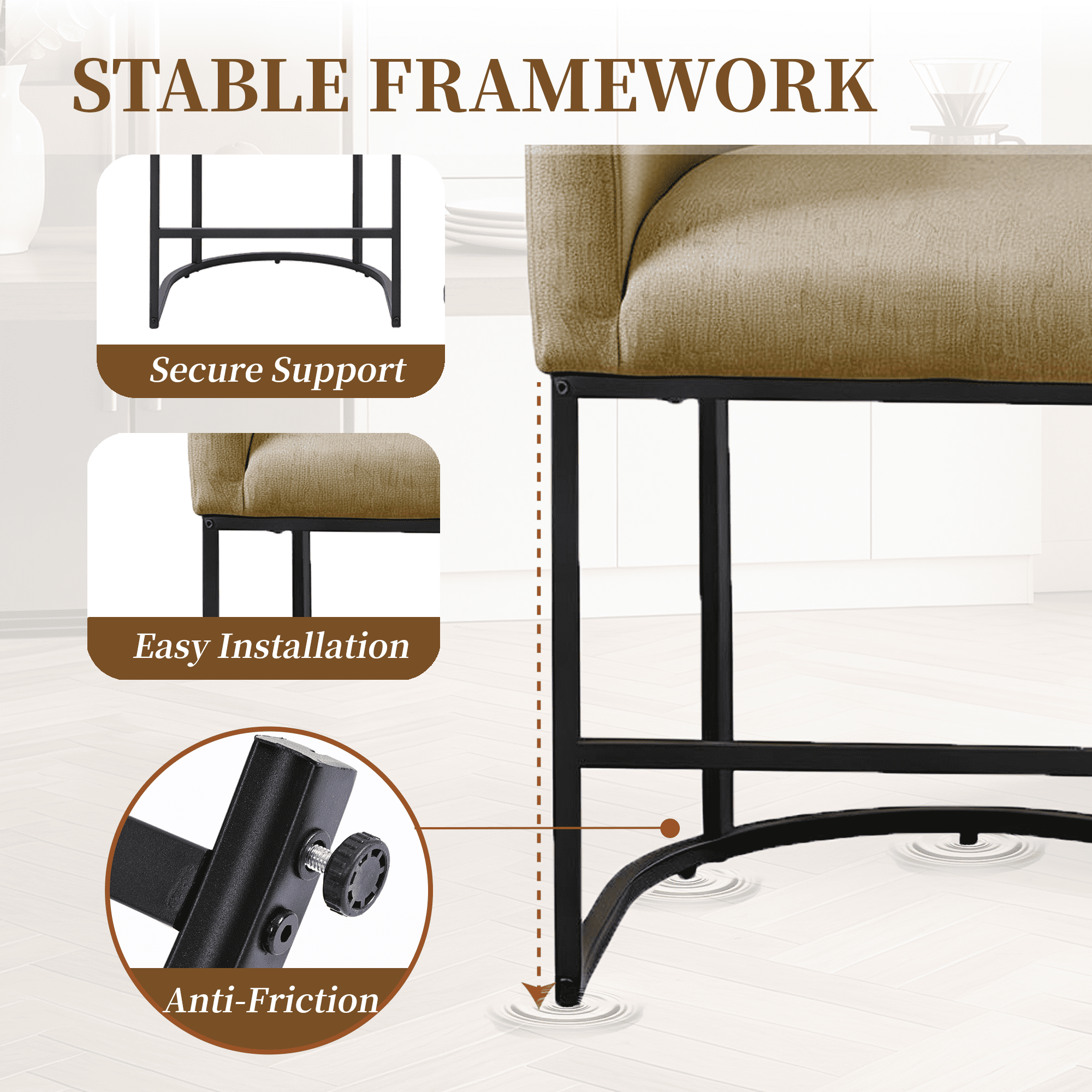 FANCROU 26" H Counter Height Bar Stools Set of 1, Fabric Barrel Stools with Back and Arms, Gamel-Black Leg