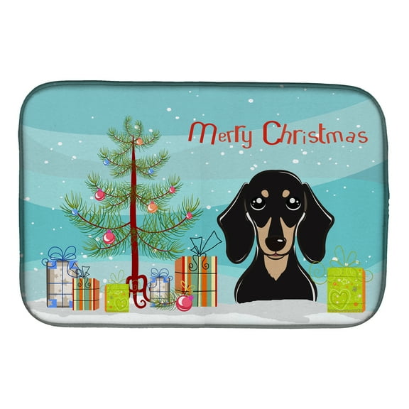 Carolines Treasures BB1587DDM Christmas Tree and Smooth Black and Tan Dachshund Dish Drying Mat 14 x 21" multicolor