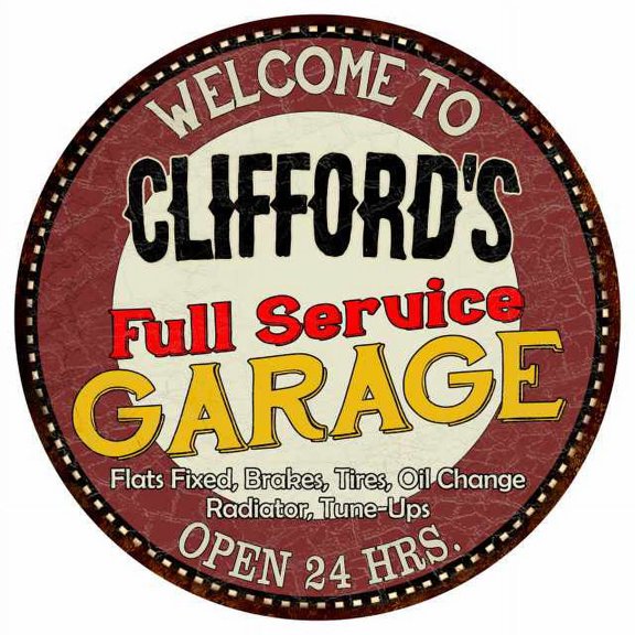 Clifford's Full Service Garage 14" Round Metal Sign Man Cave Decor 100140037463