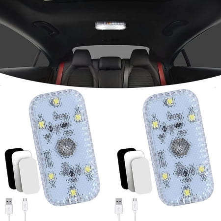 2 Pices Clairage Intrieur De Voiture, Monochrome Interrupteur Tactile Lampe Voiture Intrieur, Led Voiture Interieur Sans Fil Avec Port Usb Pour Voitur