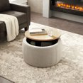 thumbnail image 3 of Upholstered Coffee Table with Wooden Lid, 2 in 1 Function End Table Footstool for Living Room Office, Function Circle Storage Ottoman, 25.5"x25.5"x14.5", Light Grey, 3 of 6