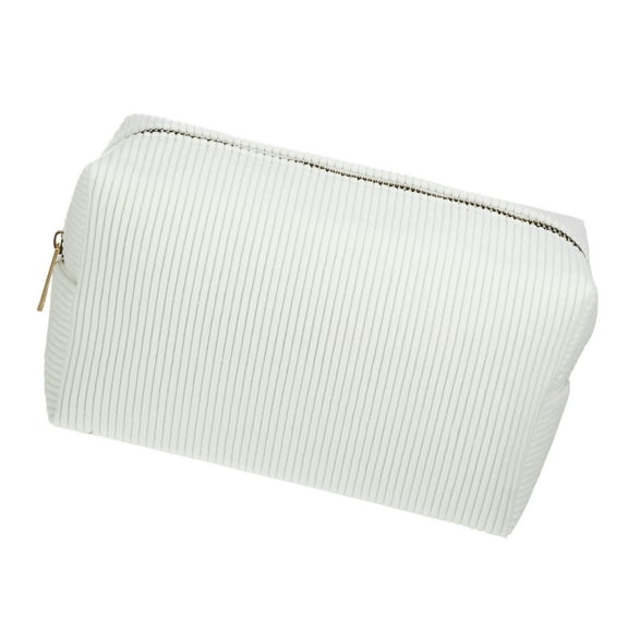 Vocoste Women Durable Solid Color Cosmetic Bag for Vacation Camping Gym Travel White Corduroy