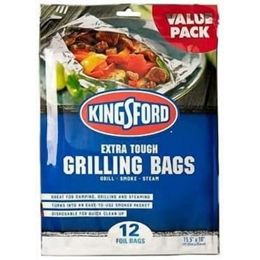 Extra Tough Aluminum Grill Bags, for Locking in Flavors & Easy Grill Clean Up, Recyclable & Disposable, 15.5 inch x 10 inch (Pack of 12)
