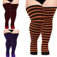 thumbnail image 5 of Halloween Christmas Striped Knitted Long Socks Women Thigh High Over the Knee Stockings Leg Warmers for Thick Thighs, 5 of 9